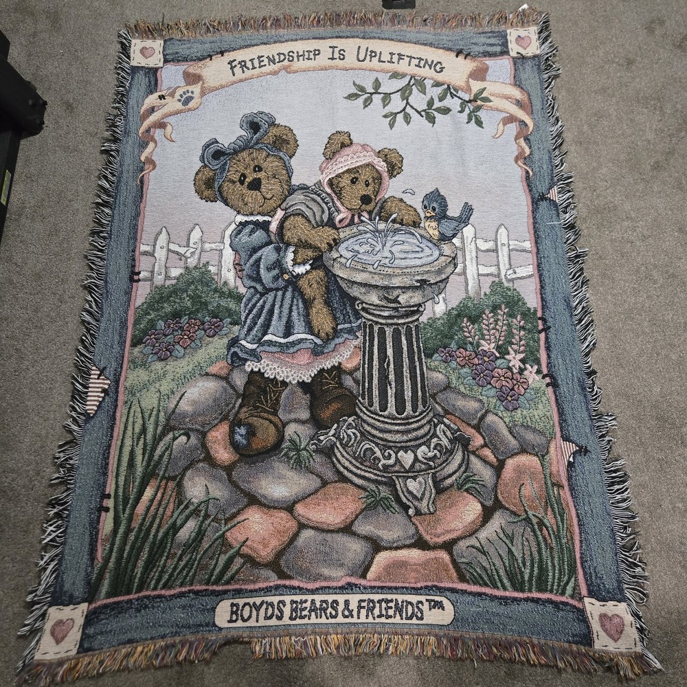 BOYD'S BEAR Afghan Throw FREINDSHIP‎ IS UPLIFTING Birdbath Bluebird Teddy